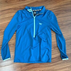 PINK Victoria's Secret Blue Quarter-Zip Pullover with Light Blue Trim